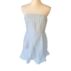 NWTSuperdown Blue White Striped Strapless Mini Dress Ruffle Hem Medium Coastal